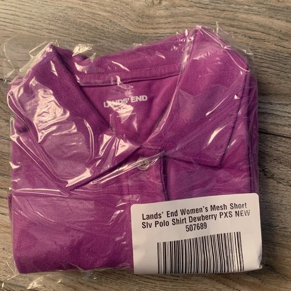 NWT LANDS' END WOMEN'S MESH SHORT SLEEVE POLO SHIRT‎ DEWBERRY (PURPLE) PXS - Picture 6 of 9